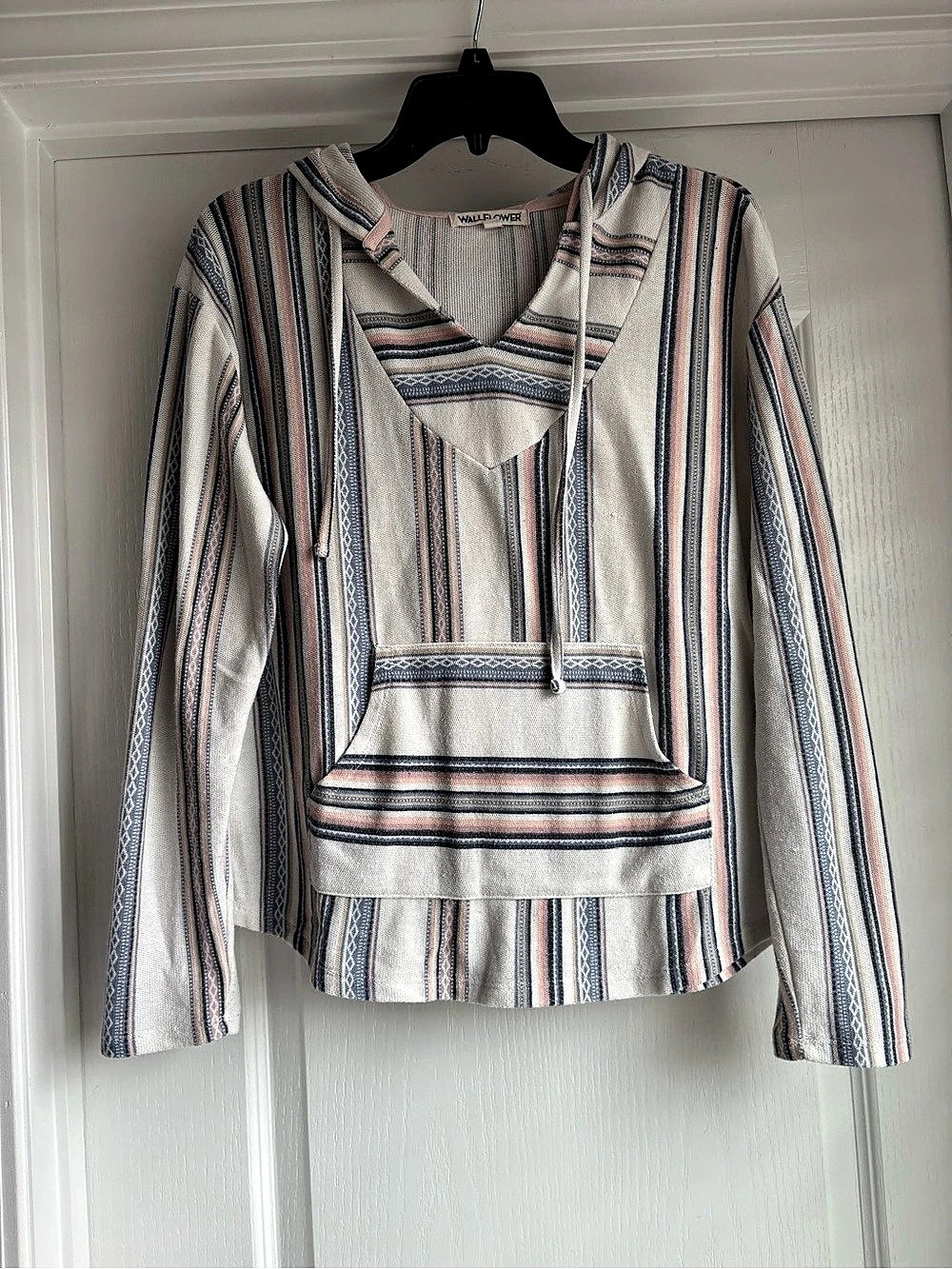 WallFlower Dakota Baja Hoodie Striped Hoodie White & Blue Large